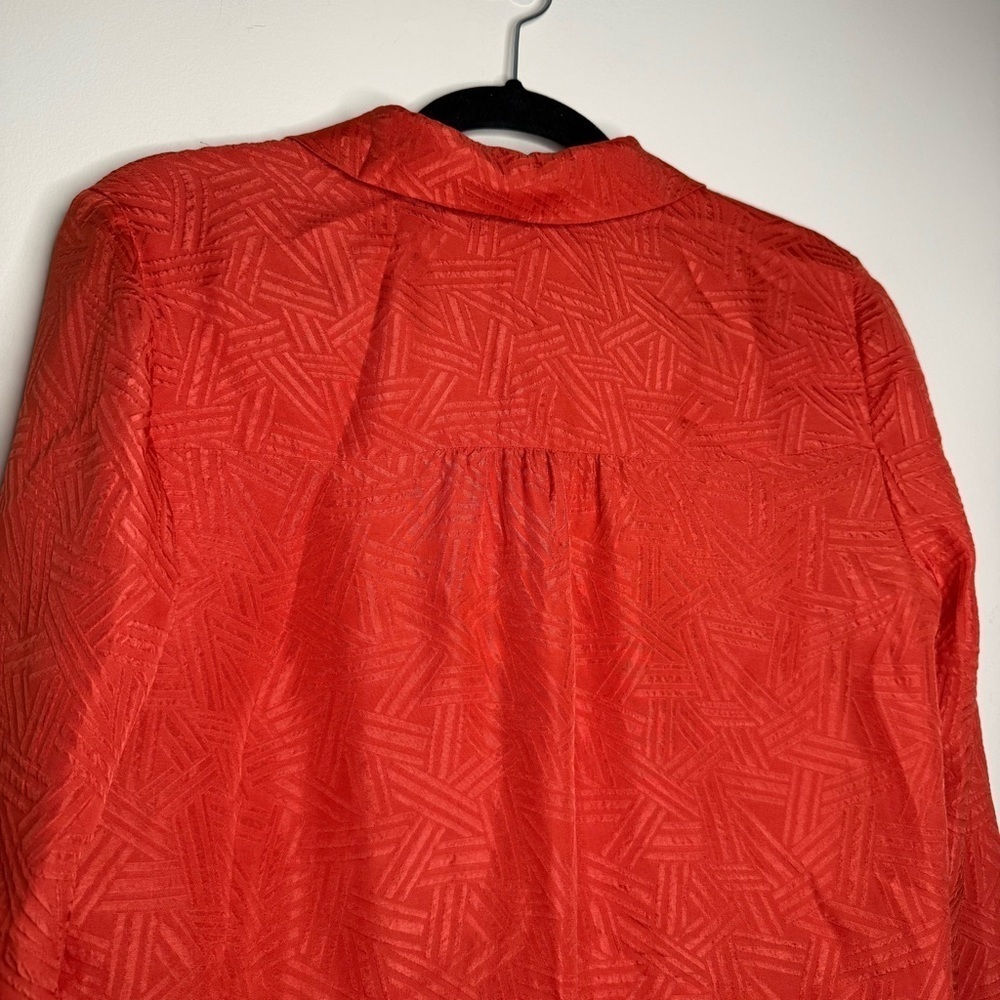 DVF Seanna 100% Silk Orange Geometric Hatch Printed Collar Career Shirt Dress - Picture 8 of 11